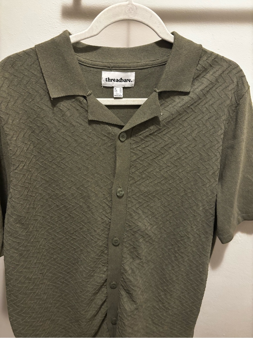 Men’s Threadbare Olive Green Short Sleeve Button-Up Polo